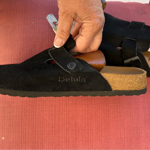 Birkenstock Black Marie Clogs Mary Jane Sandals Wm 26.5 Leather Suede NWT - Picture 6 of 8